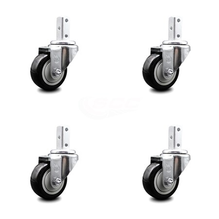 Service Caster 3.5 Inch Black Polyurethane Wheel Swivel 3/4 Inch Square Stem Caster Set SCC SCC-SQ20S3514-PPUB-BLK-34-4